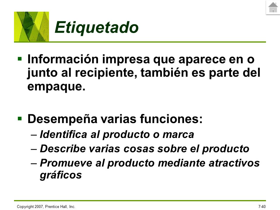 4/28/2017 Etiquetado. Información impresa que aparece en o junto al recipiente, también es parte del empaque.