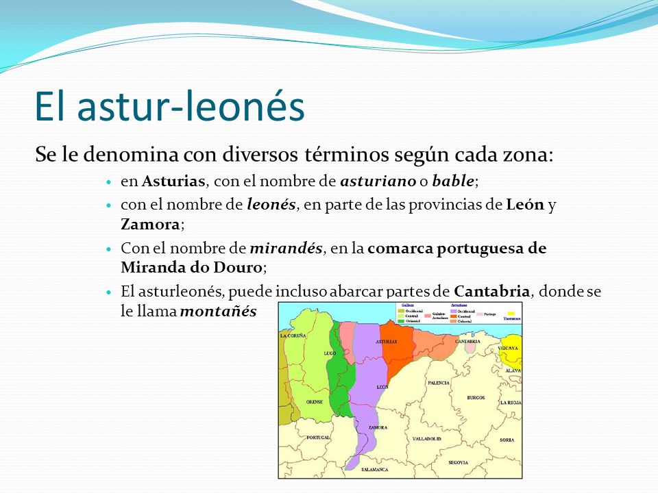 El astur-leonés Se le denomina con diversos términos según cada zona: