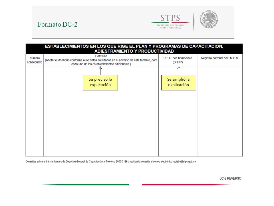 Formato DC-2 Se precisó la explicación Se amplió la explicación