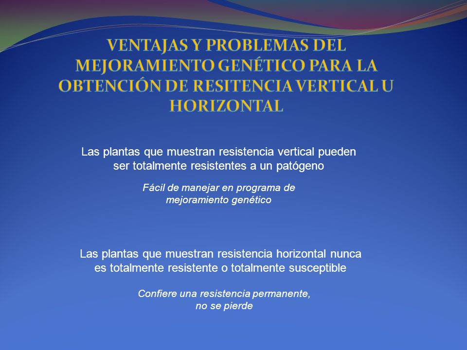 VENTAJAS Y PROBLEMAS DEL MEJORAMIENTO GENÉTICO PARA LA OBTENCIÓN DE RESITENCIA VERTICAL U HORIZONTAL