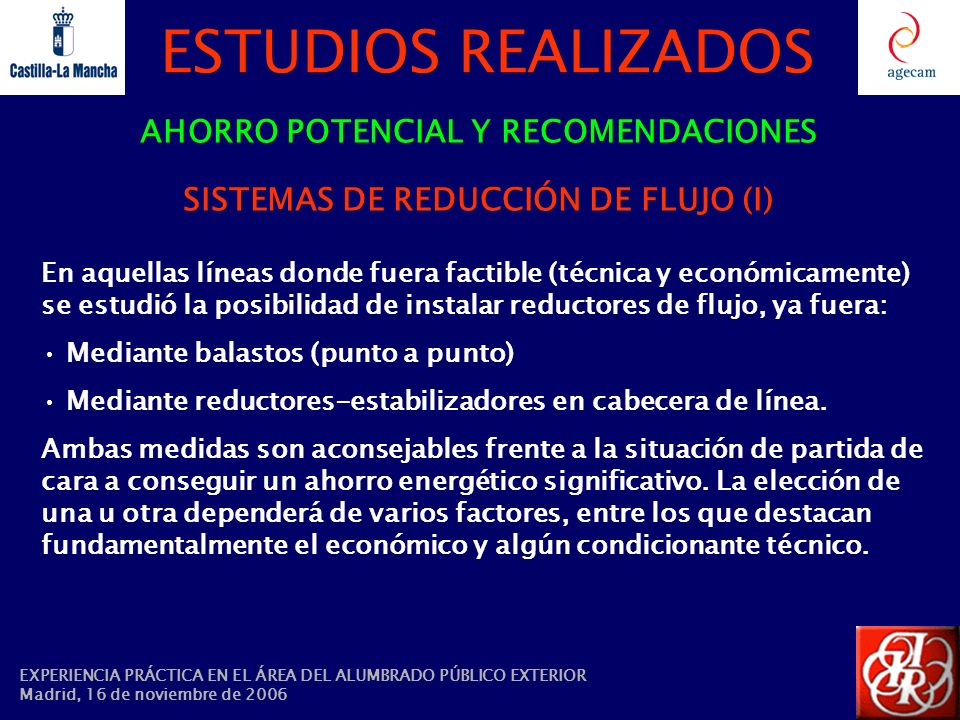 AHORRO POTENCIAL Y RECOMENDACIONES SISTEMAS DE REDUCCIÓN DE FLUJO (I)
