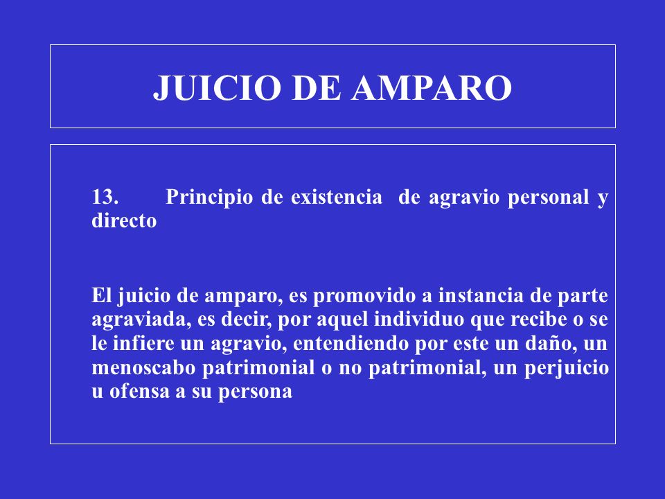 JUICIO DE AMPARO 13. Principio de existencia de agravio personal y directo.