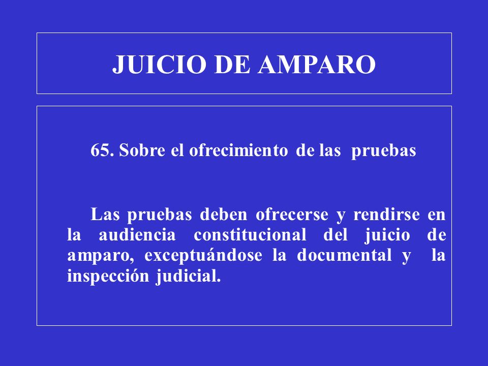 JUICIO DE AMPARO 65. Sobre el ofrecimiento de las pruebas
