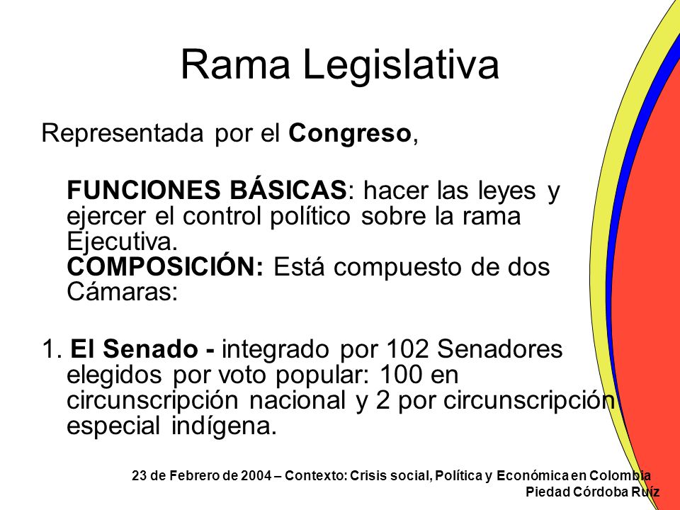 Rama Legislativa Representada por el Congreso,