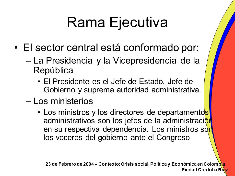 Rama Ejecutiva El sector central está conformado por: