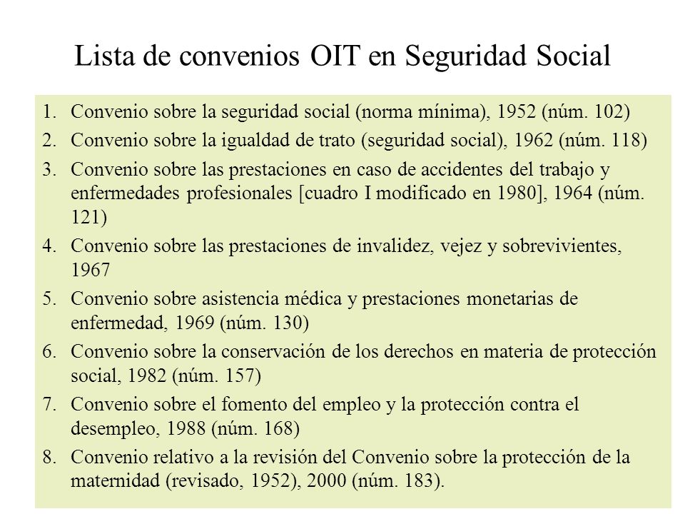 Lista de convenios OIT en Seguridad Social