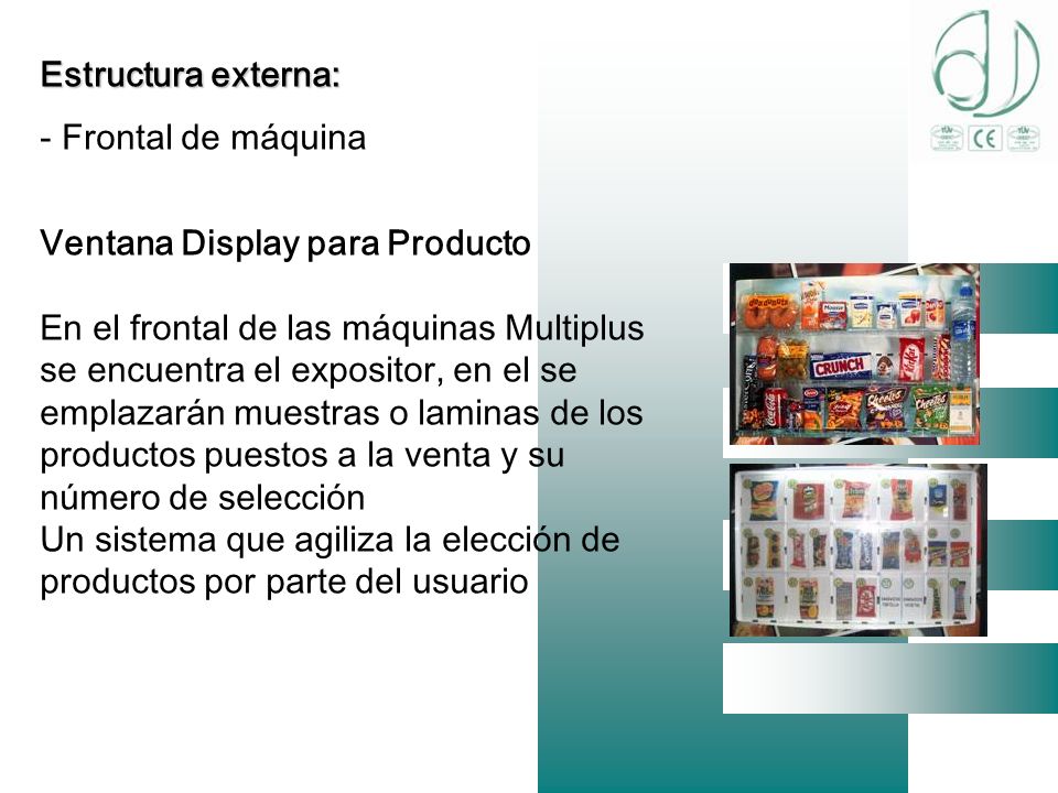 Estructura externa: Frontal de máquina. Ventana Display para Producto.