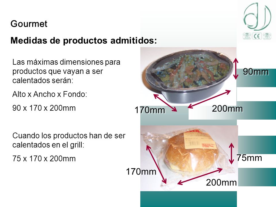 Medidas de productos admitidos: