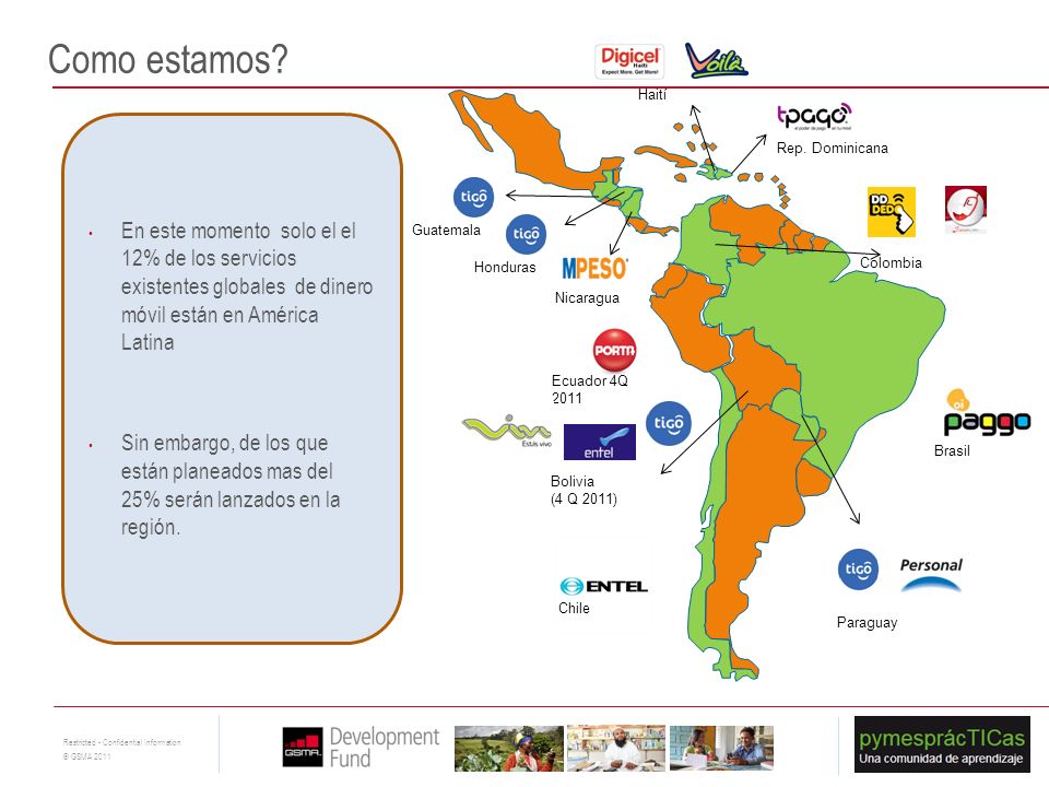 Como estamos Haití. En este momento solo el el 12% de los servicios existentes globales de dinero móvil están en América Latina.