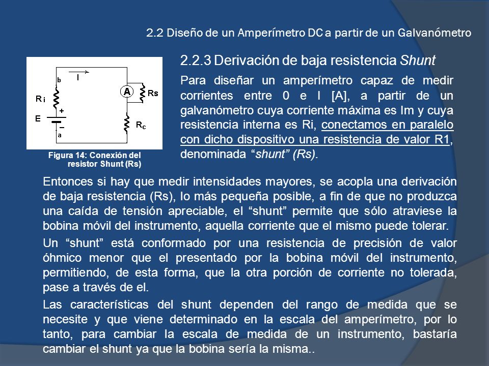 2.2 Diseño de un Amperímetro DC a partir de un Galvanómetro