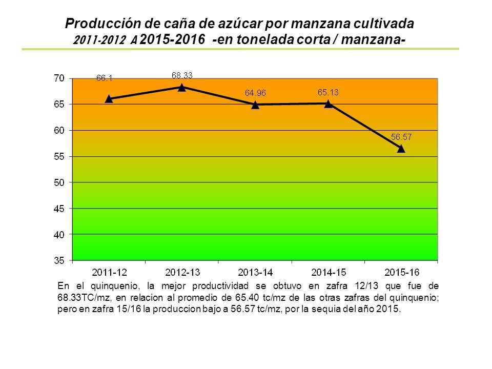 Producción de caña de azúcar por manzana cultivada A en tonelada corta / manzana-