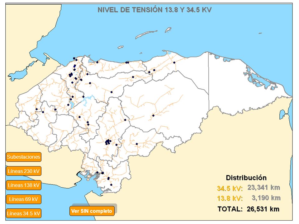 Subestaciones Líneas 230 kV Líneas 138 kV Líneas 69 kV Ver SIN completo Líneas 34.5 kV