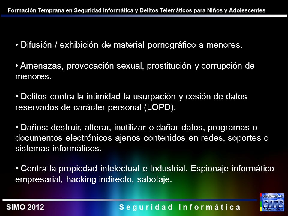 Difusión / exhibición de material pornográfico a menores.
