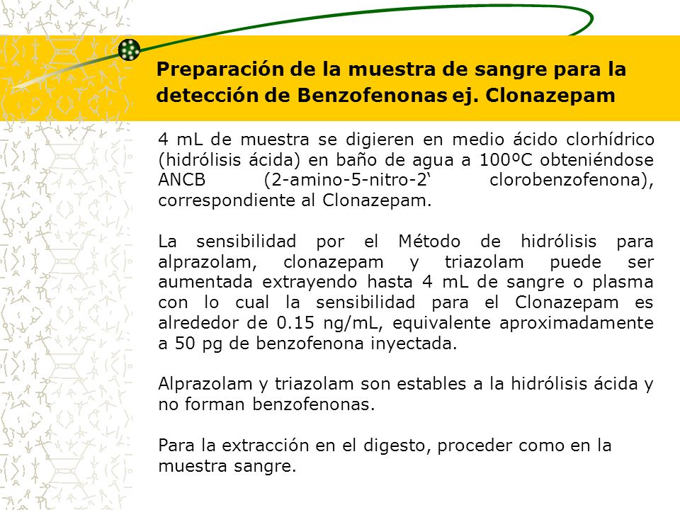 Preparación de la muestra de sangre para la detección de Benzofenonas ej. Clonazepam