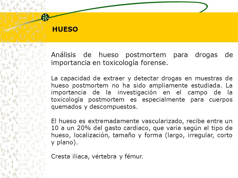 HUESO Análisis de hueso postmortem para drogas de importancia en toxicología forense.