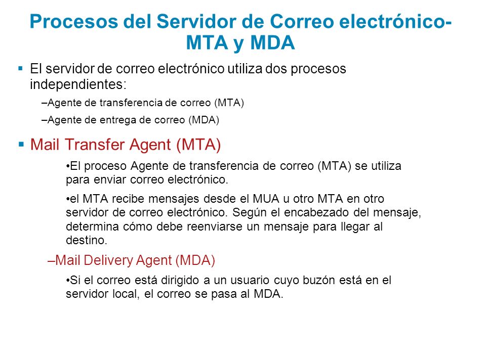 Procesos del Servidor de Correo electrónico- MTA y MDA