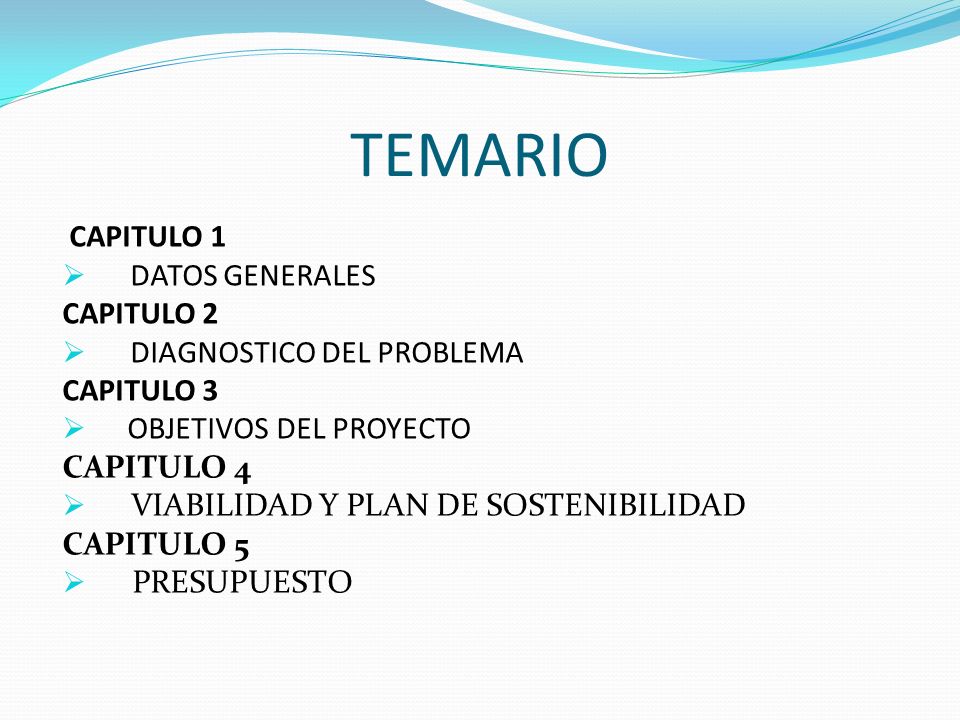 TEMARIO CAPITULO 1 DATOS GENERALES CAPITULO 2 DIAGNOSTICO DEL PROBLEMA