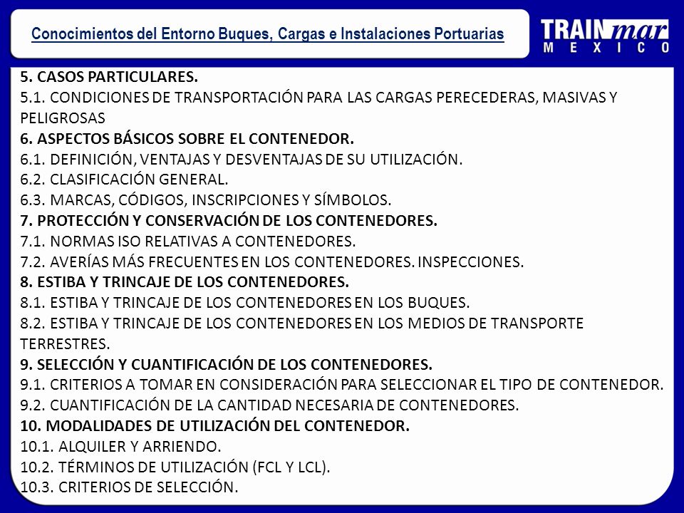 Conocimientos del Entorno Buques, Cargas e Instalaciones Portuarias