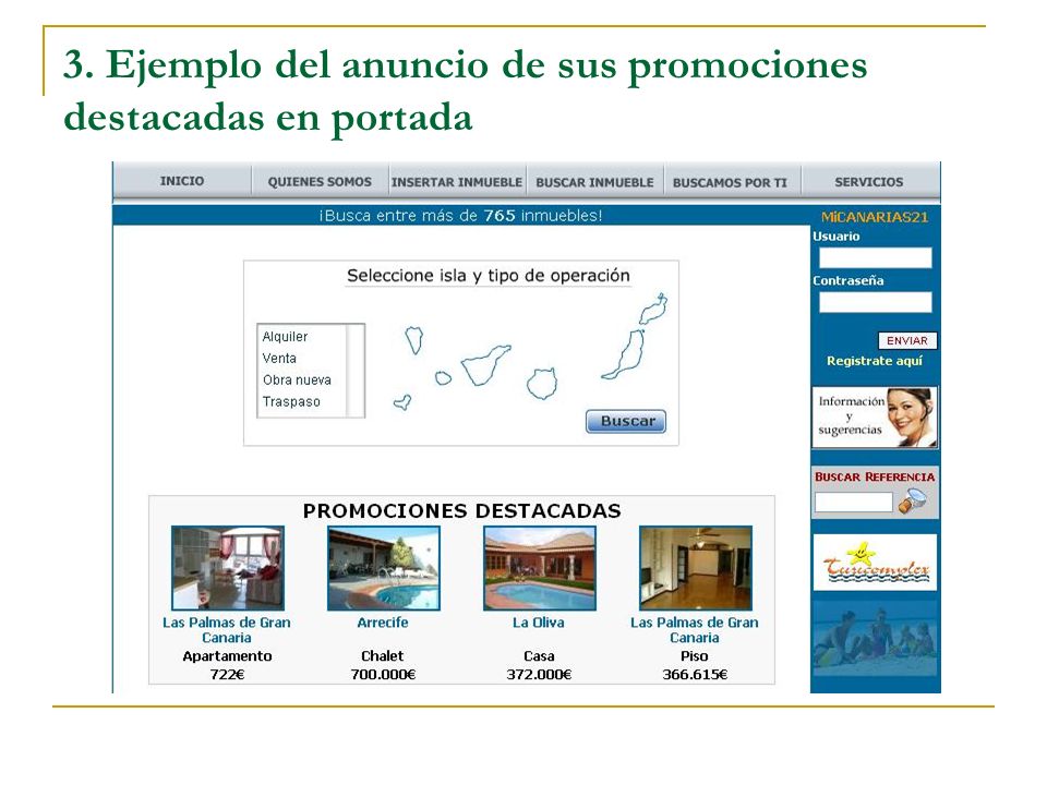 3. Ejemplo del anuncio de sus promociones destacadas en portada