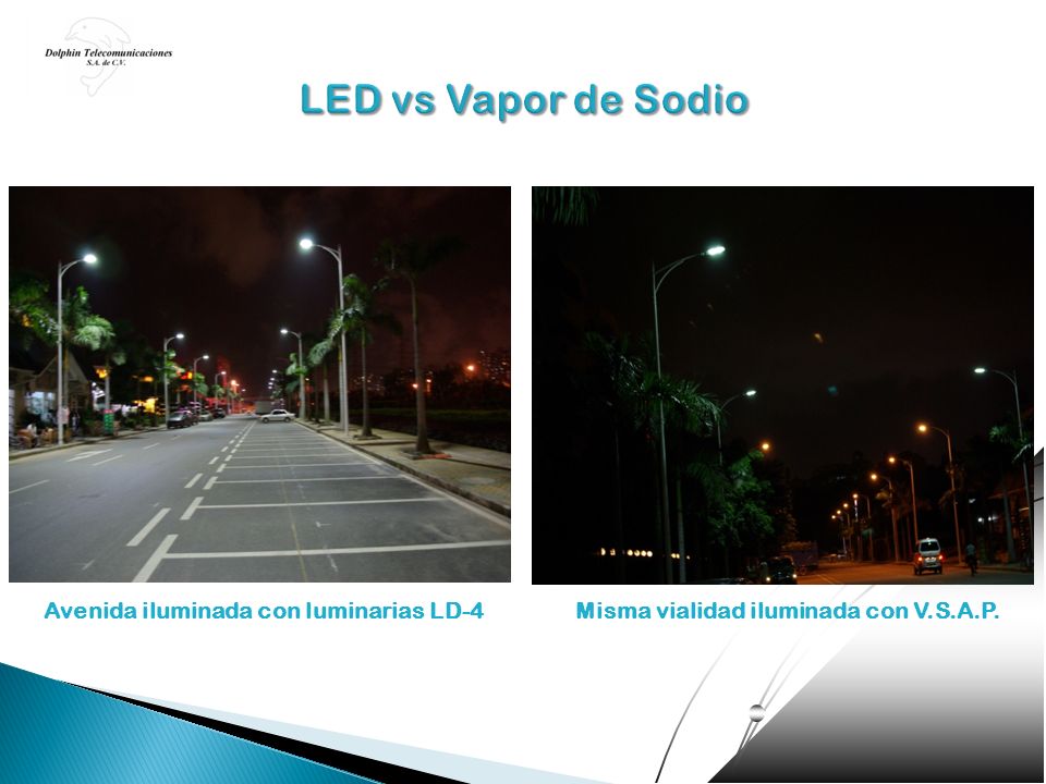 LED vs Vapor de Sodio Avenida iluminada con luminarias LD-4