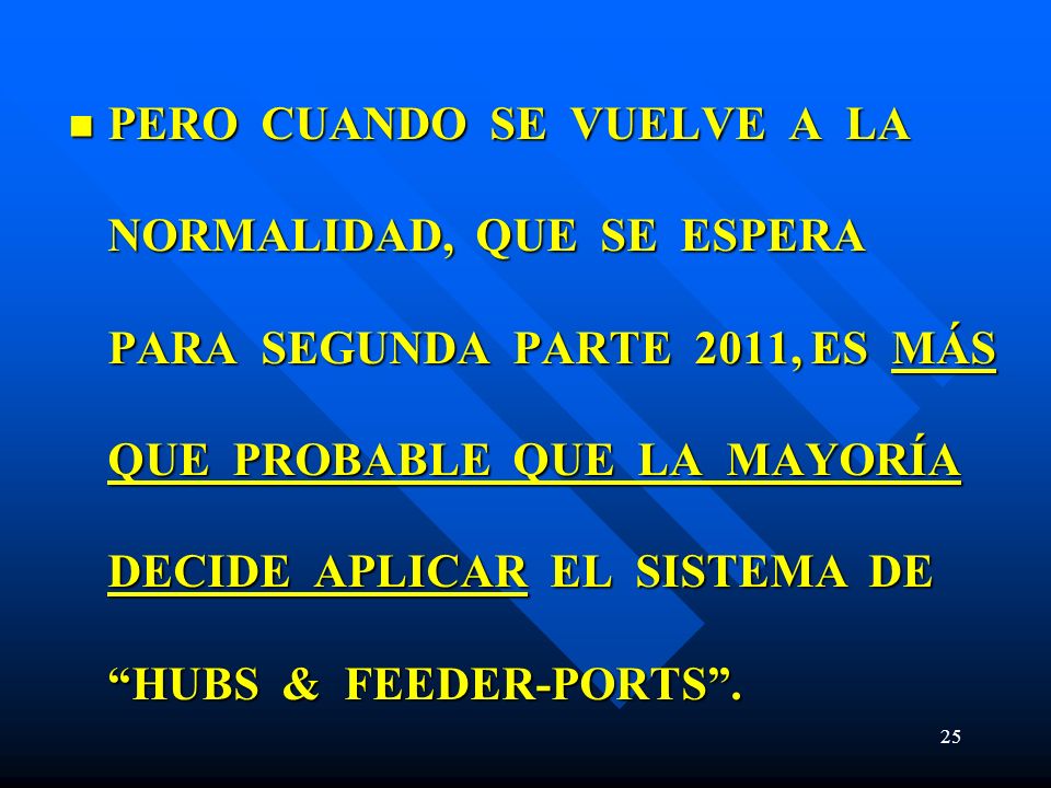 PERO CUANDO SE VUELVE A LA NORMALIDAD, QUE SE ESPERA PARA SEGUNDA PARTE 2011, ES MÁS QUE PROBABLE QUE LA MAYORÍA DECIDE APLICAR EL SISTEMA DE HUBS & FEEDER-PORTS .