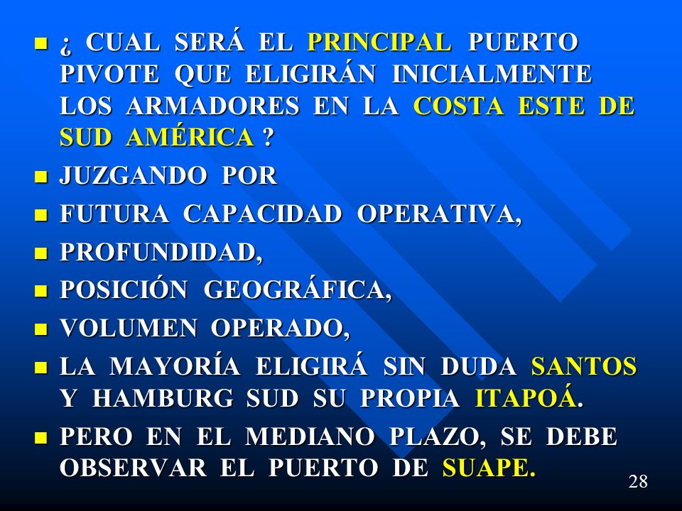 ¿ CUAL SERÁ EL PRINCIPAL PUERTO PIVOTE QUE ELIGIRÁN INICIALMENTE LOS ARMADORES EN LA COSTA ESTE DE SUD AMÉRICA