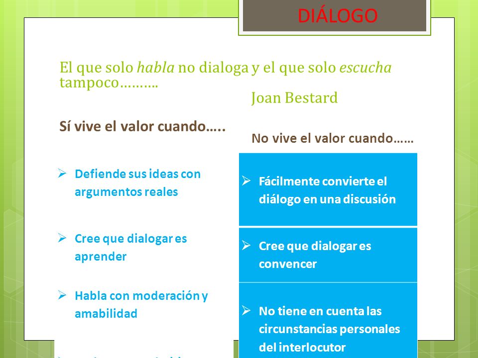 DIÁLOGO Sí vive el valor cuando….. No vive el valor cuando……