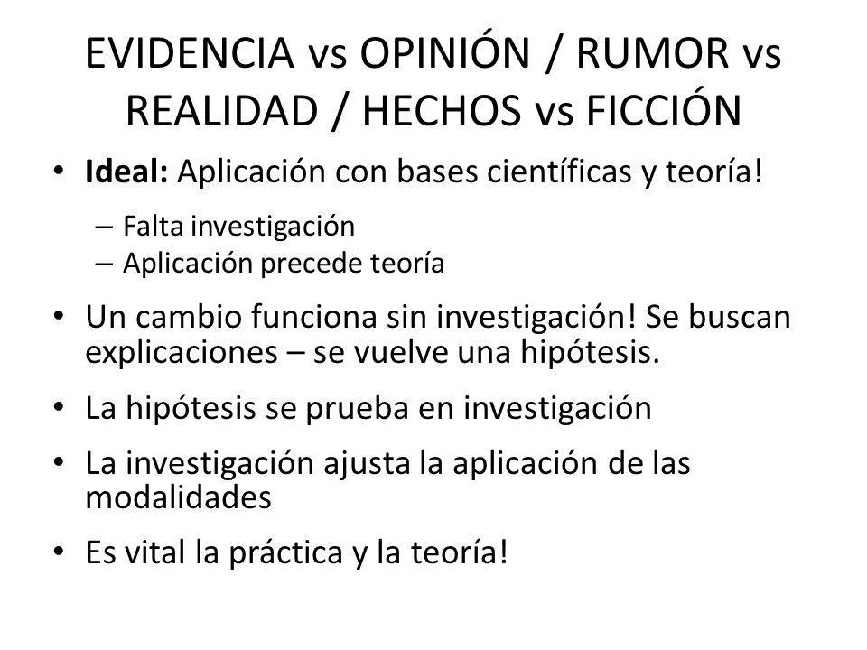 EVIDENCIA vs OPINIÓN / RUMOR vs REALIDAD / HECHOS vs FICCIÓN