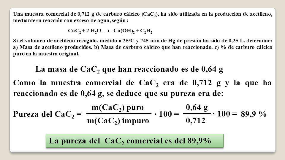 La masa de CaC2 que han reaccionado es de 0,64 g