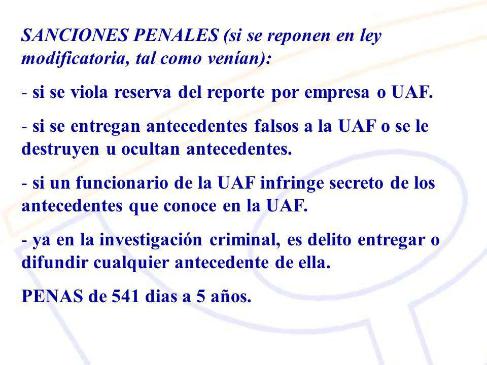SANCIONES PENALES (si se reponen en ley modificatoria, tal como venían):