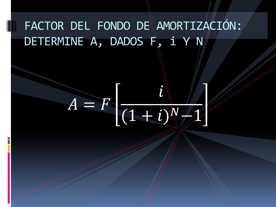 FACTOR DEL FONDO DE AMORTIZACIÓN: DETERMINE A, DADOS F, i Y N