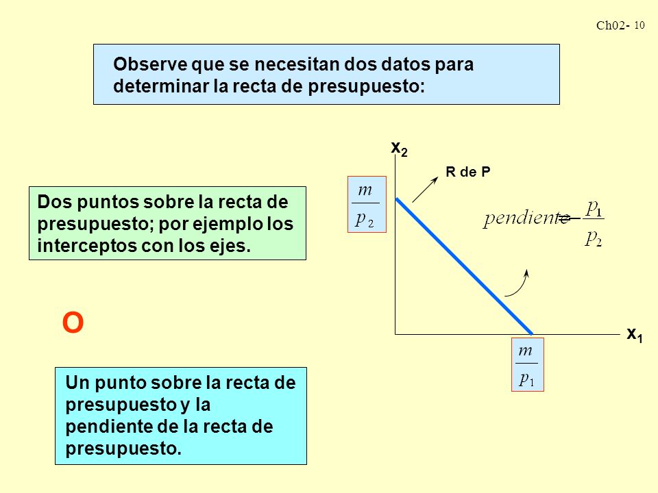 Observe que se necesitan dos datos para determinar la recta de presupuesto: