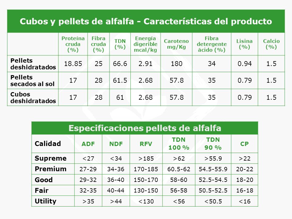 Cubos y pellets de alfalfa - Características del producto