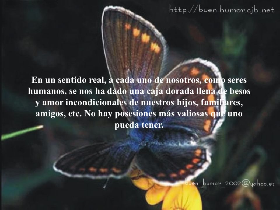 En un sentido real, a cada uno de nosotros, como seres humanos, se nos ha dado una caja dorada llena de besos y amor incondicionales de nuestros hijos, familiares, amigos, etc.