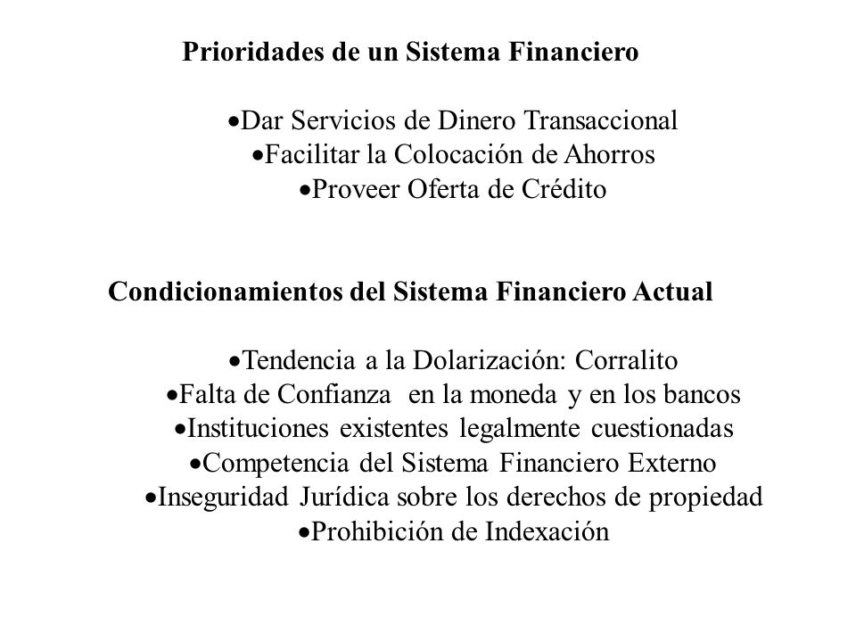 Prioridades de un Sistema Financiero