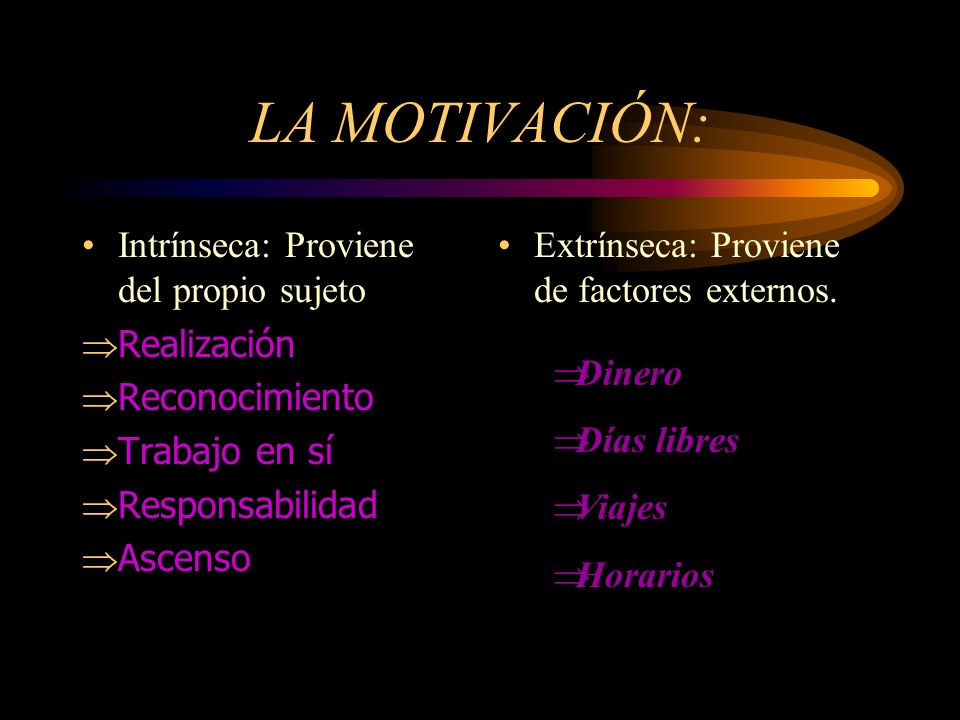 LA MOTIVACIÓN: Intrínseca: Proviene del propio sujeto Realización
