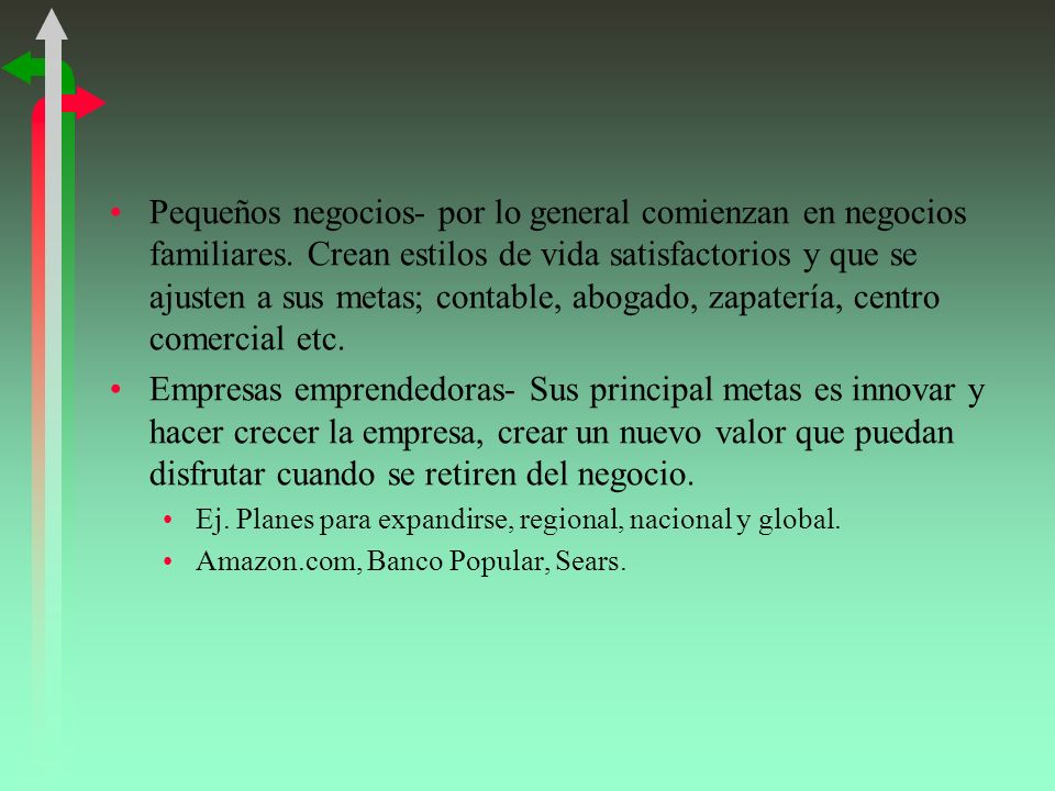Pequeños negocios- por lo general comienzan en negocios familiares