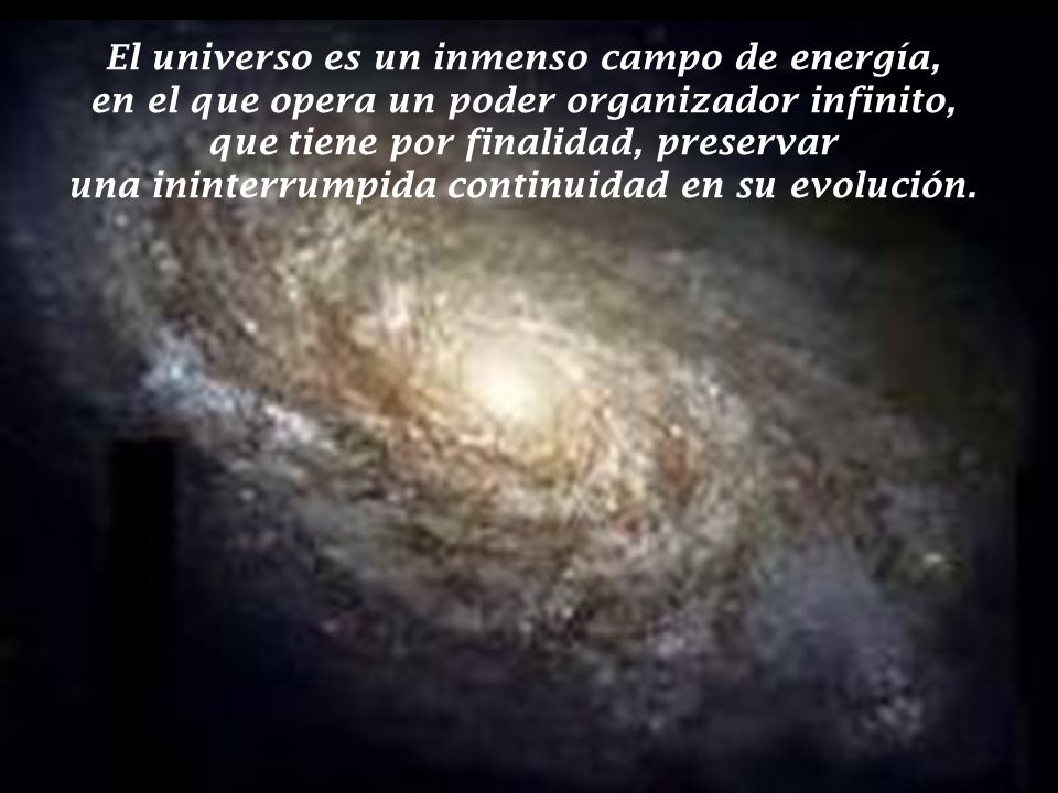 El universo es un inmenso campo de energía, en el que opera un poder organizador infinito, que tiene por finalidad, preservar una ininterrumpida continuidad en su evolución.
