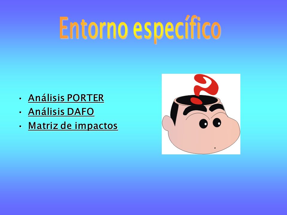 Entorno específico Análisis PORTER Análisis DAFO Matriz de impactos
