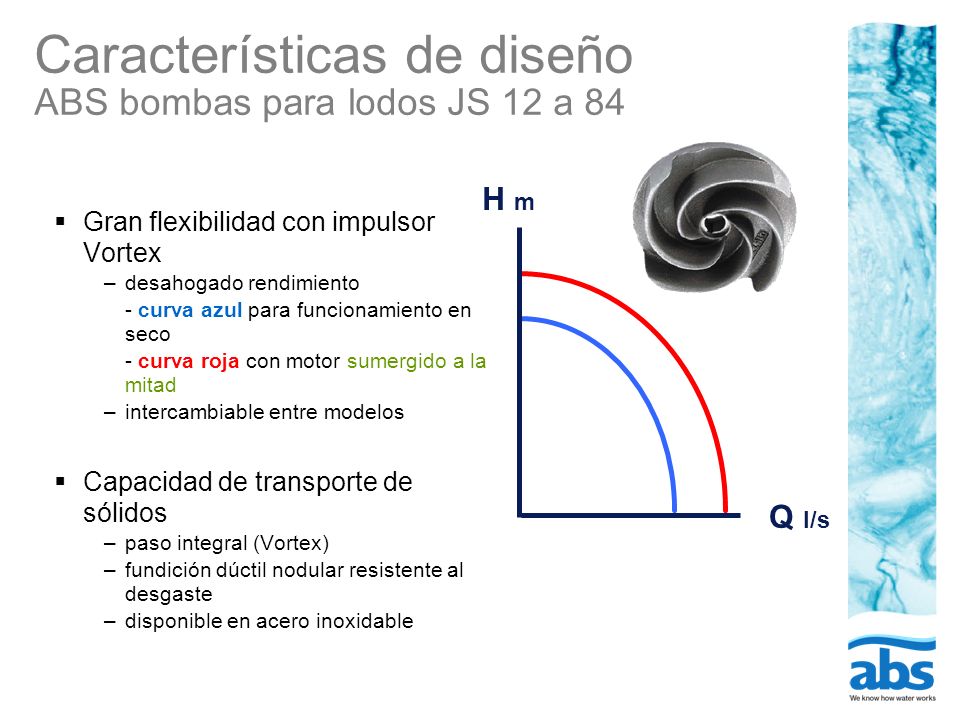 Características de diseño ABS bombas para lodos JS 12 a 84