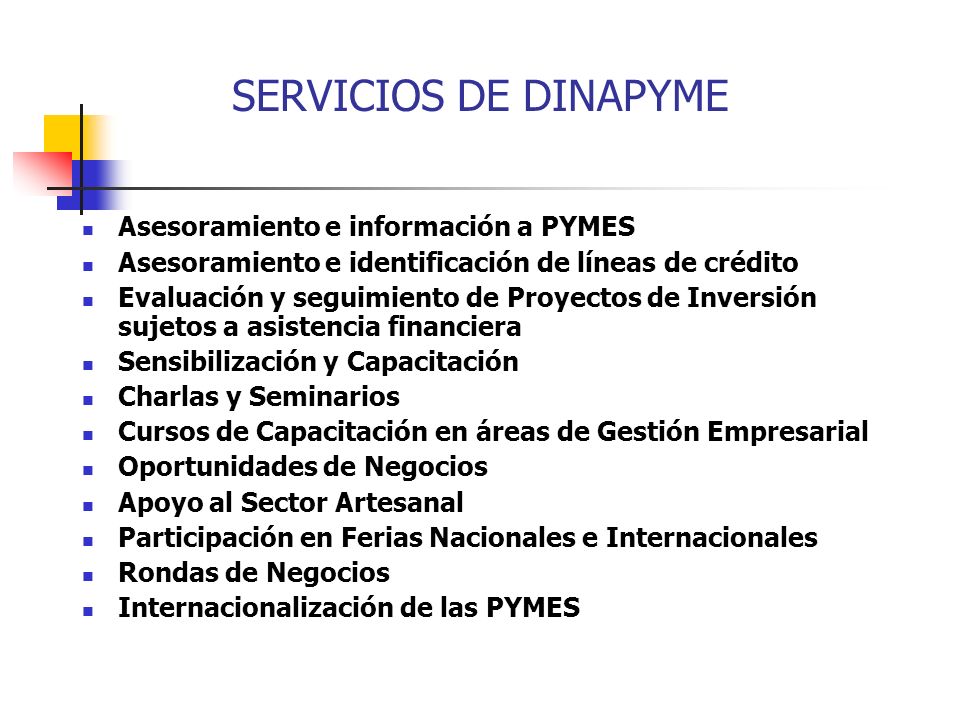 SERVICIOS DE DINAPYME Asesoramiento e información a PYMES
