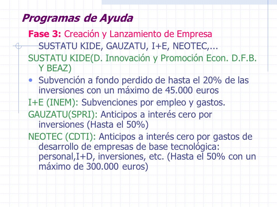 Programas de Ayuda Fase 3: Creación y Lanzamiento de Empresa