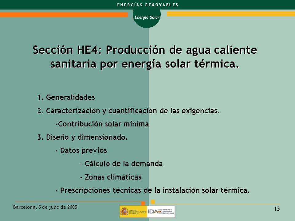 Sección HE4: Producción de agua caliente sanitaria por energía solar térmica.