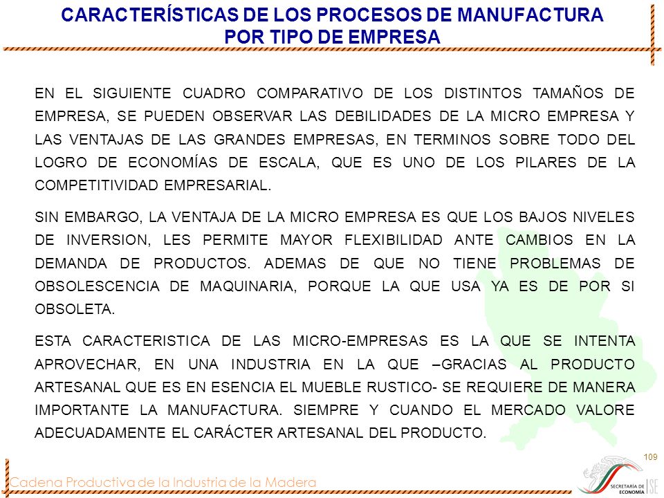 CARACTERÍSTICAS DE LOS PROCESOS DE MANUFACTURA POR TIPO DE EMPRESA