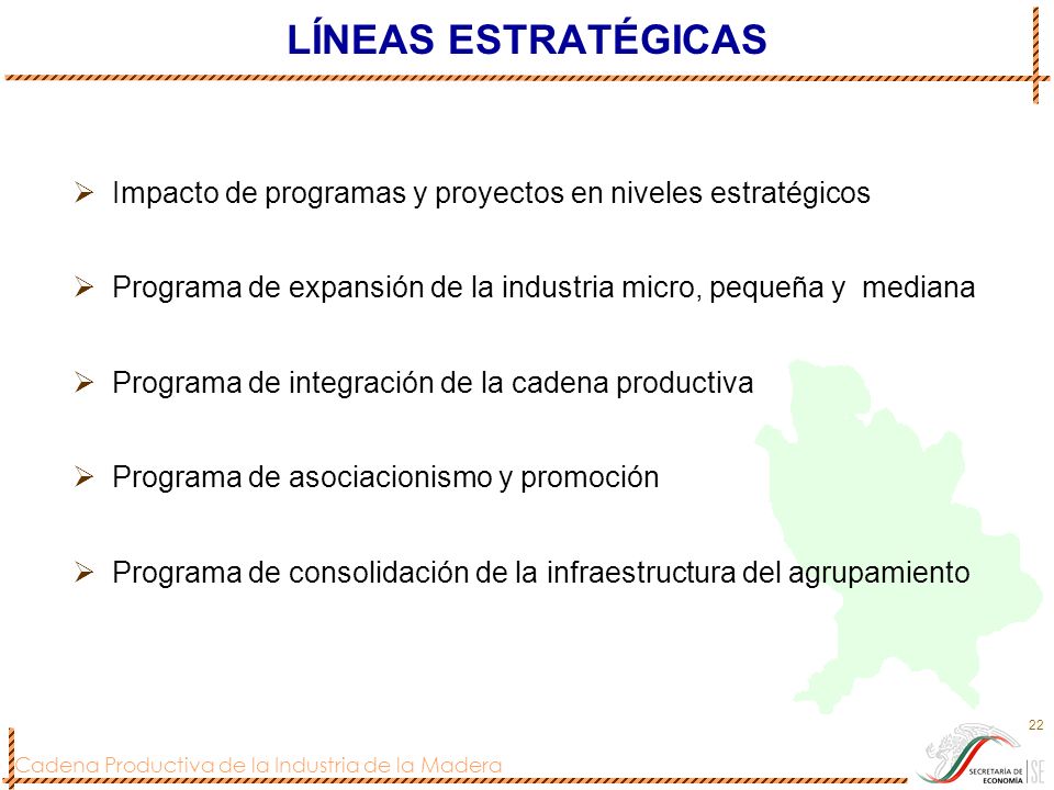 LÍNEAS ESTRATÉGICAS Impacto de programas y proyectos en niveles estratégicos. Programa de expansión de la industria micro, pequeña y mediana.