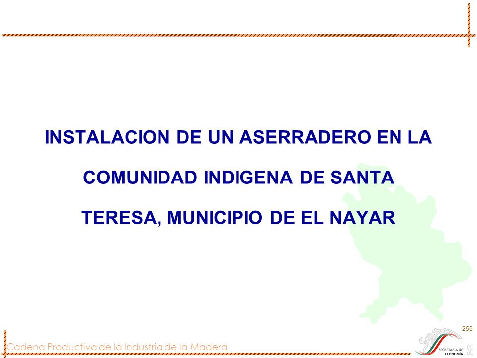 INSTALACION DE UN ASERRADERO EN LA COMUNIDAD INDIGENA DE SANTA TERESA, MUNICIPIO DE EL NAYAR