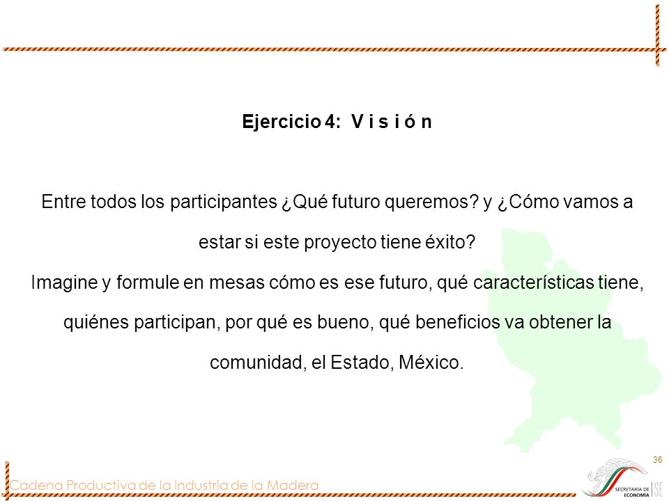 Ejercicio 4: V i s i ó n Entre todos los participantes ¿Qué futuro queremos.