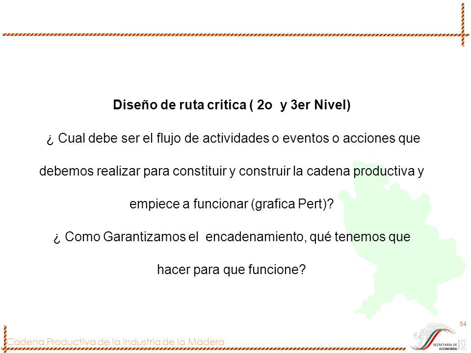 Diseño de ruta critica ( 2o y 3er Nivel) ¿ Cual debe ser el flujo de actividades o eventos o acciones que debemos realizar para constituir y construir la cadena productiva y empiece a funcionar (grafica Pert).