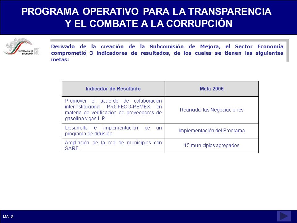 PROGRAMA OPERATIVO PARA LA TRANSPARENCIA Y EL COMBATE A LA CORRUPCIÓN