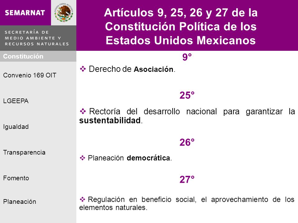 Artículos 9, 25, 26 y 27 de la Constitución Política de los Estados Unidos Mexicanos